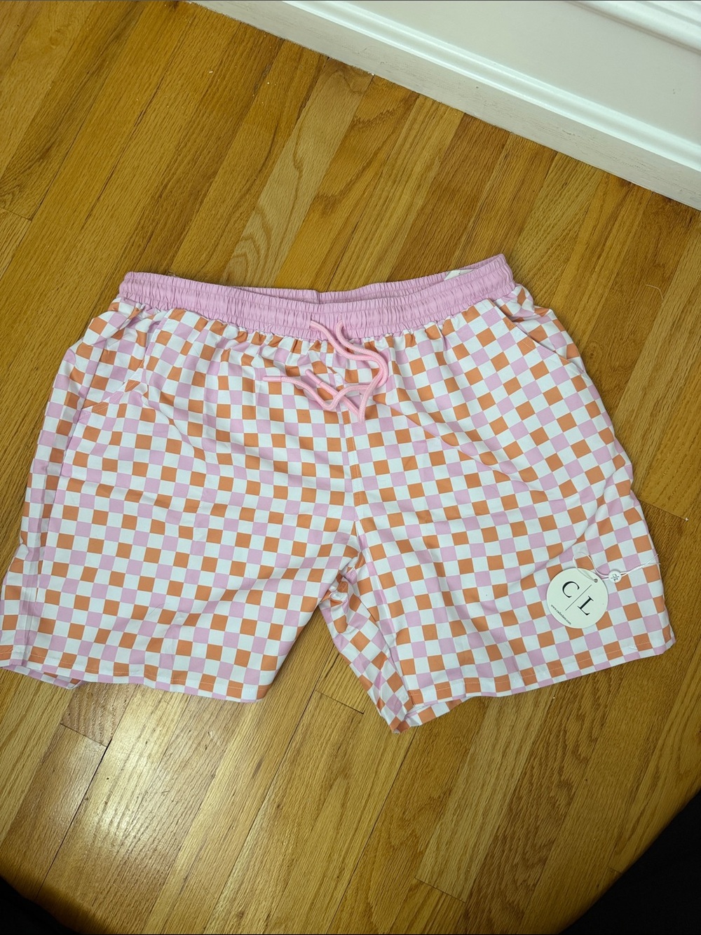Men’s Caden Lane Pink & Orange Checkerboard Drawstring Swimsuit